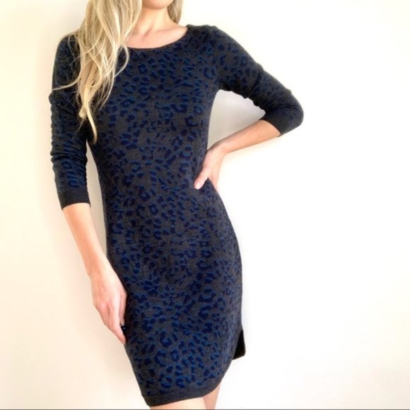 LOFT Dresses & Skirts - Loft Gray Blue Leopard Print Sweater Dress